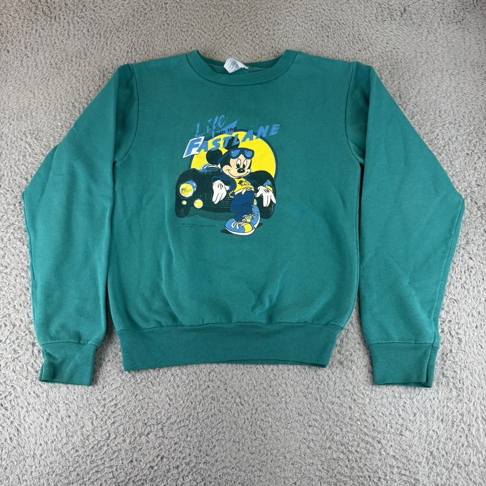 vintage mickey crewneck sweater youth life in the fast lane Green‎ Large 16-18